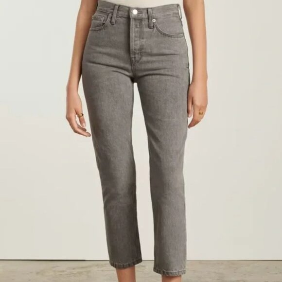 Everlane The ’90s Cheeky Jean Gray Distressed Raw Edge Denim Pants Sz 27 Reg - Picture 1 of 11